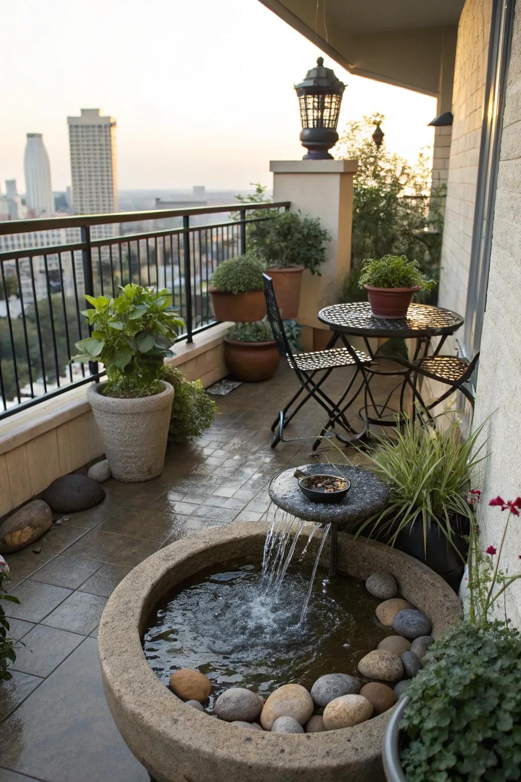 Introduce a water feature for soothing sounds and added tranquility.