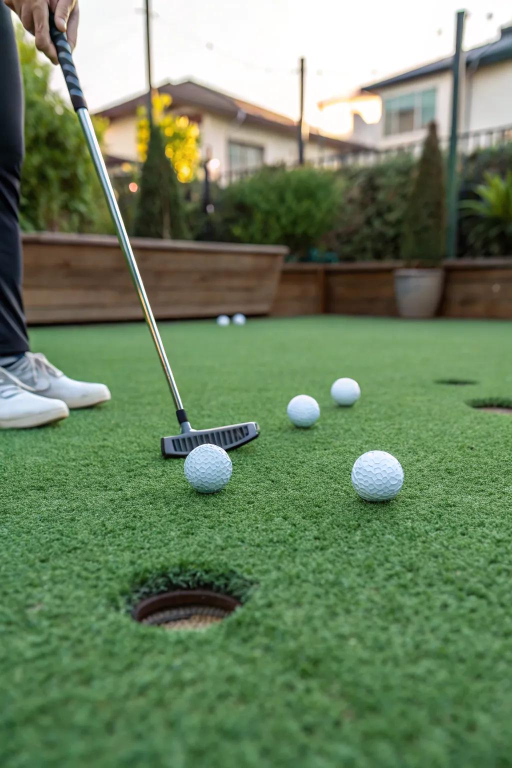 An enjoyable miniature golf course set on turf.