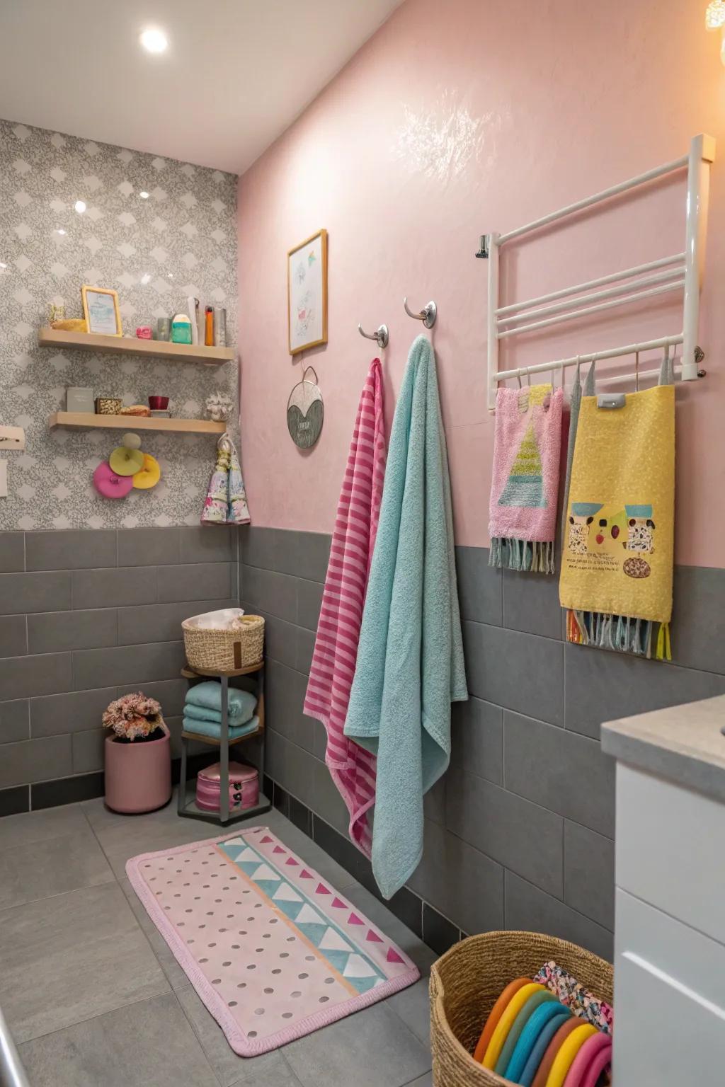 A playful pink and gray two-tone wall design that balances elegance and whimsy.