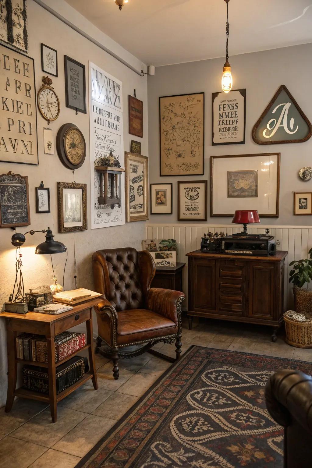 Theme-based typography ensures cohesion in the room’s aesthetics.