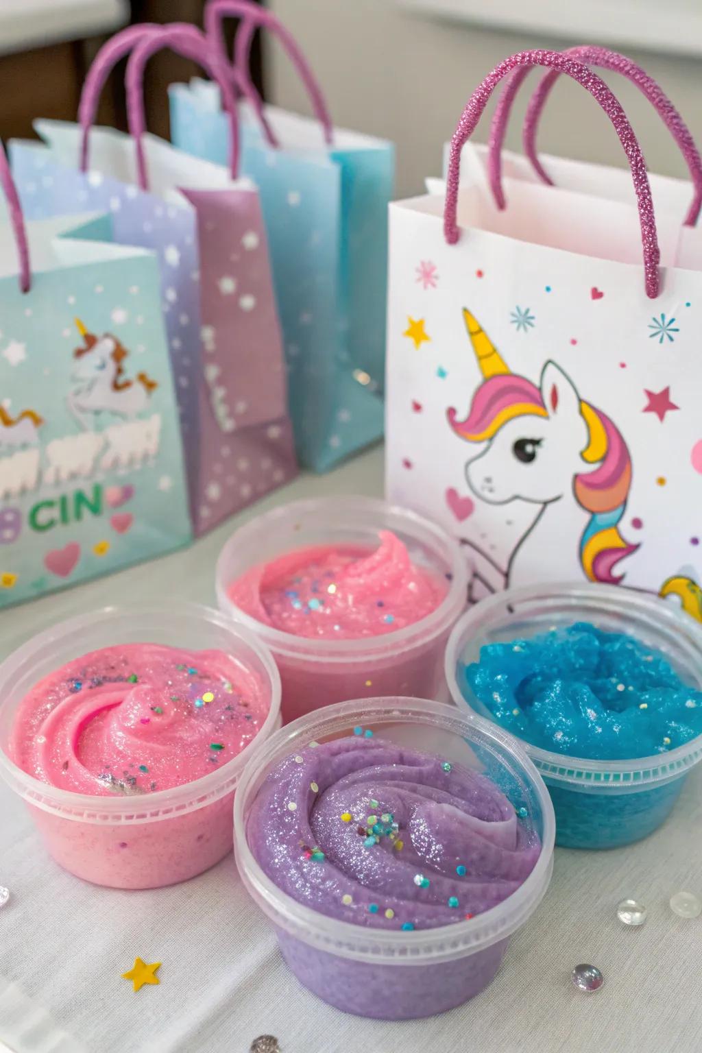 Slime-filled unicorn treat pouches for playful fun.