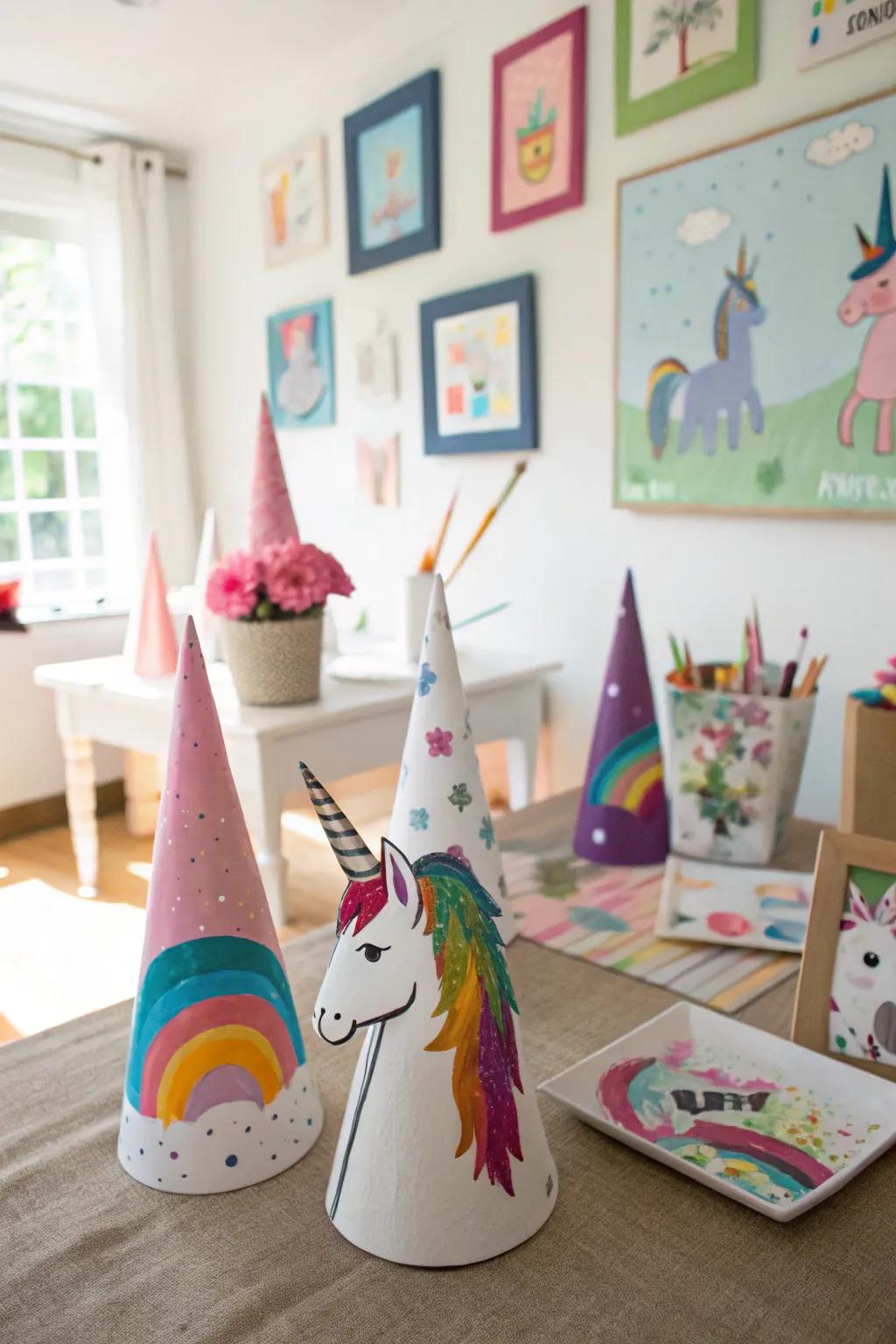 DIY unicorn crafts add a personal touch to the decor.