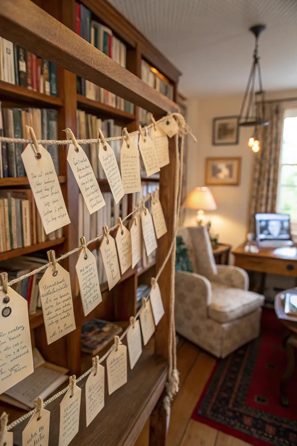 Attendees leave messages on vintage typewritten tags.