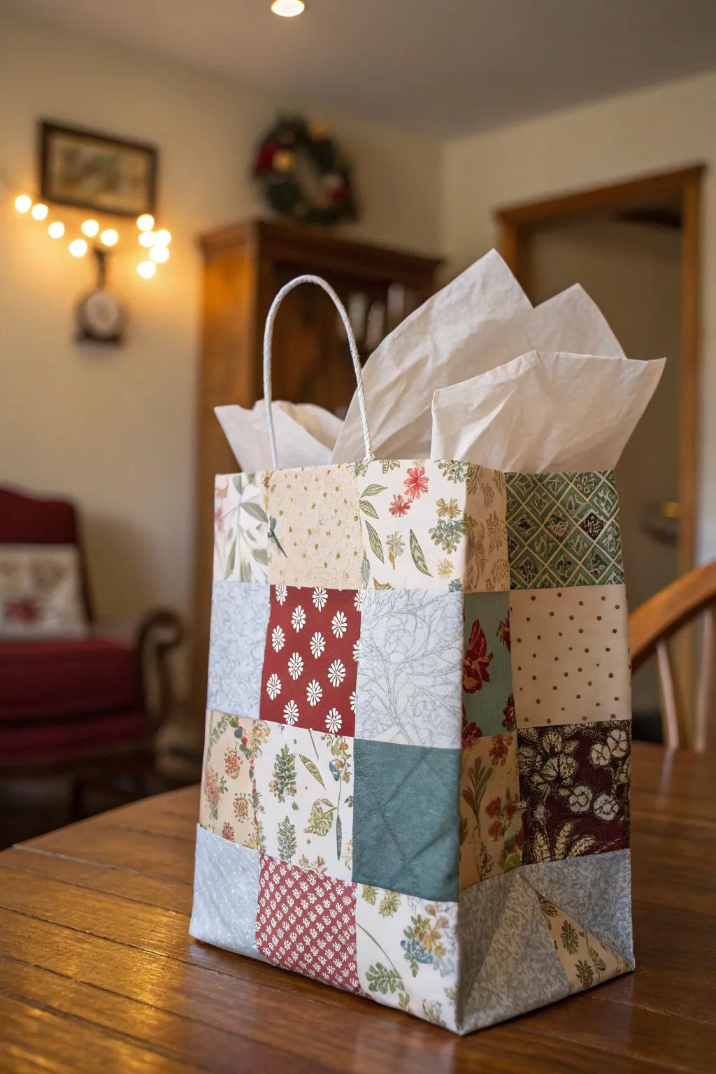 Comfortable Valentine's bag embellished with fabric details.