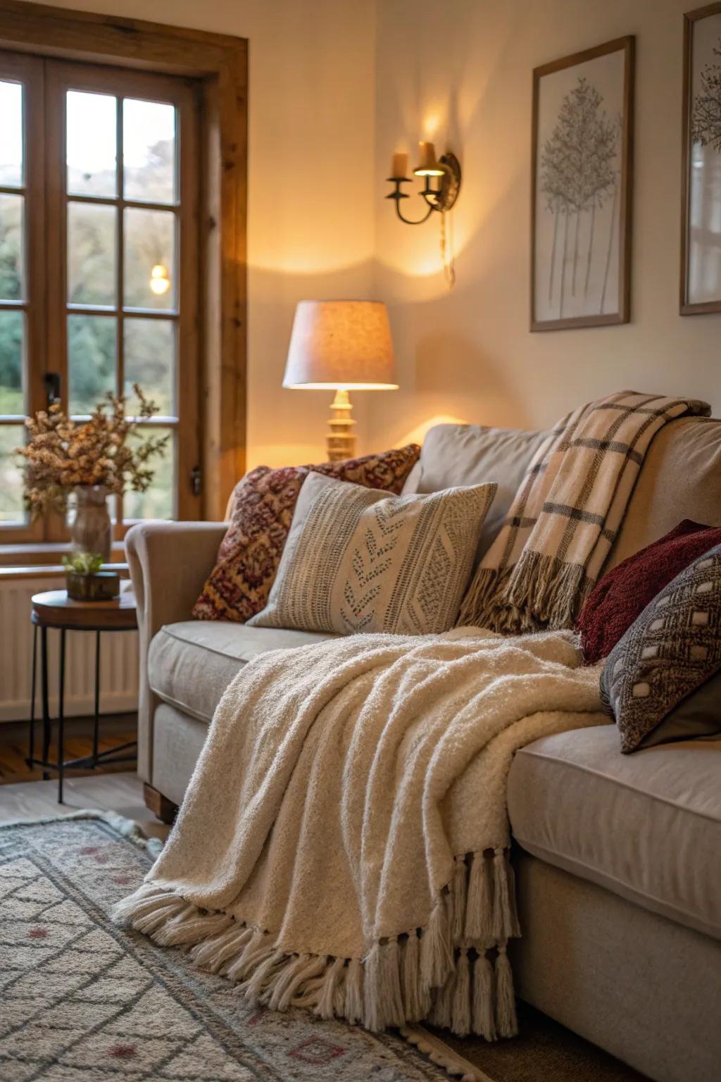 Plush throws add warmth and relaxation to your Valentine's setting.