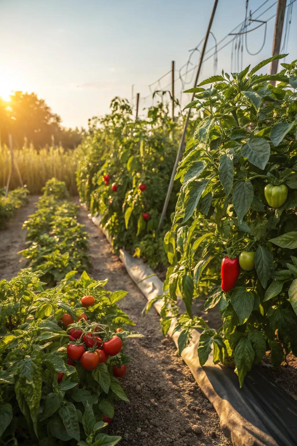 Sun-loving vegetables enjoying their prime location for maximum growth.