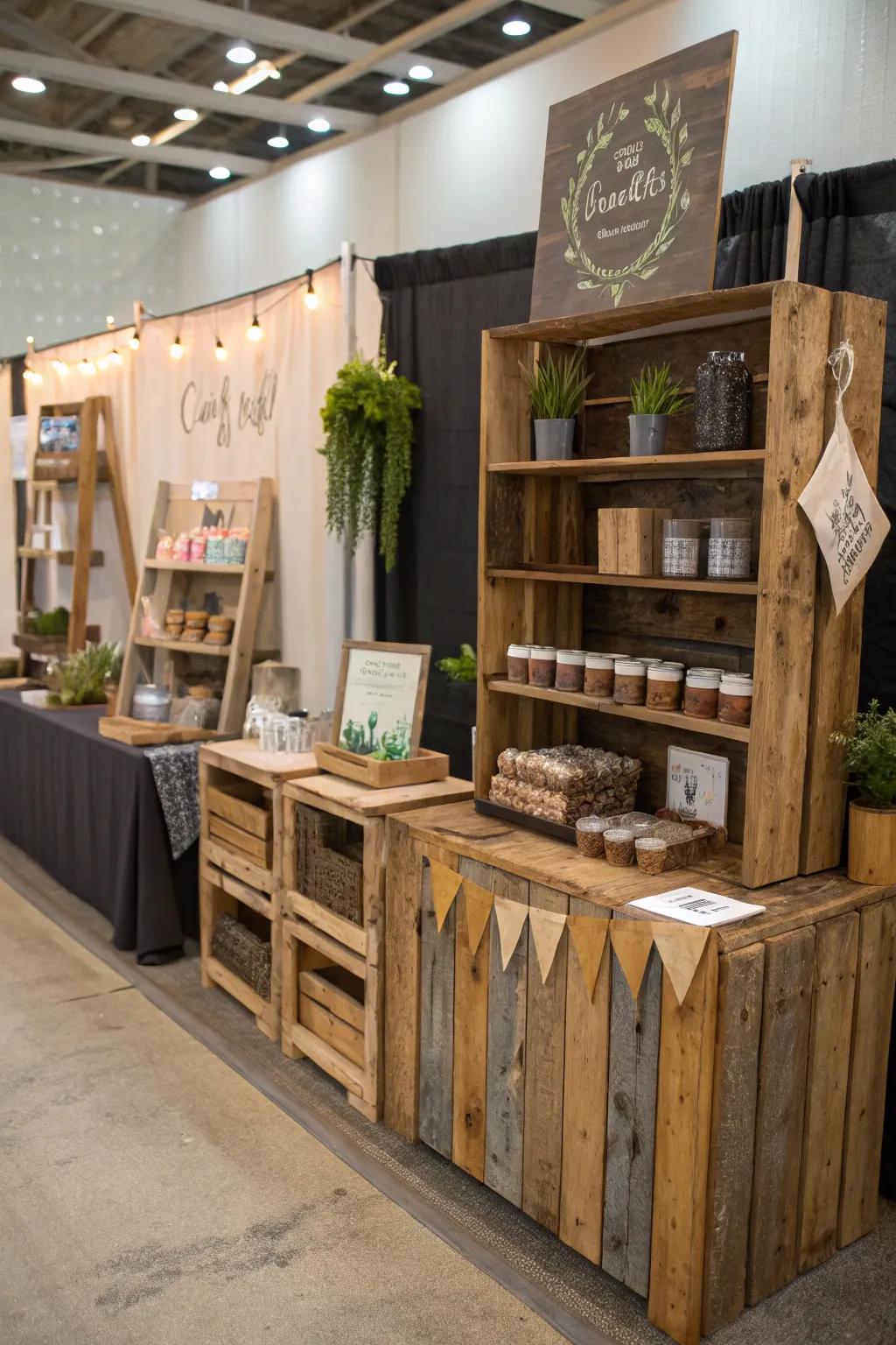 Eco-conscious decor sets your booth apart using sustainable charm.