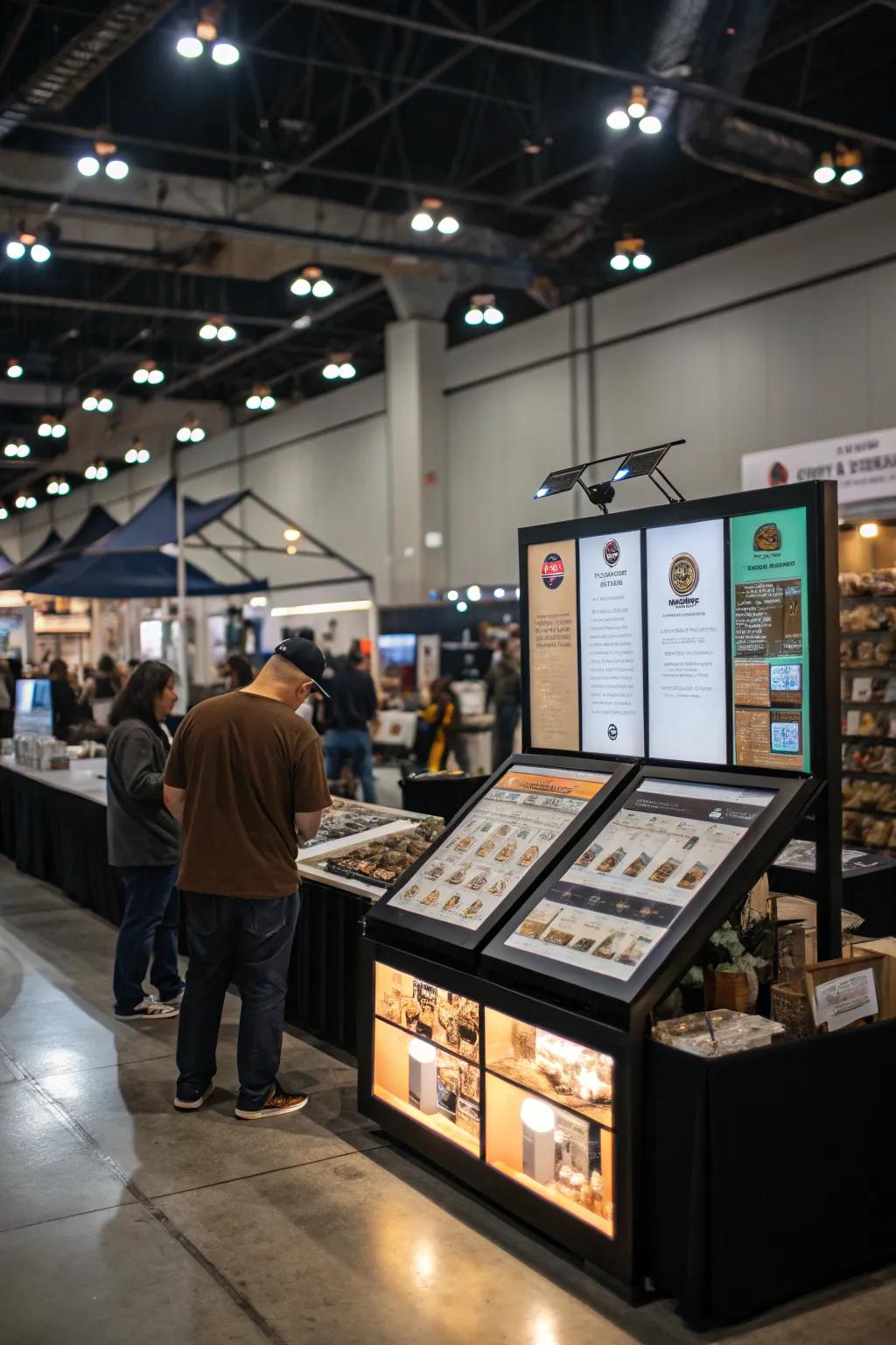 Electronic displays contributing a dynamic aspect to the booth.