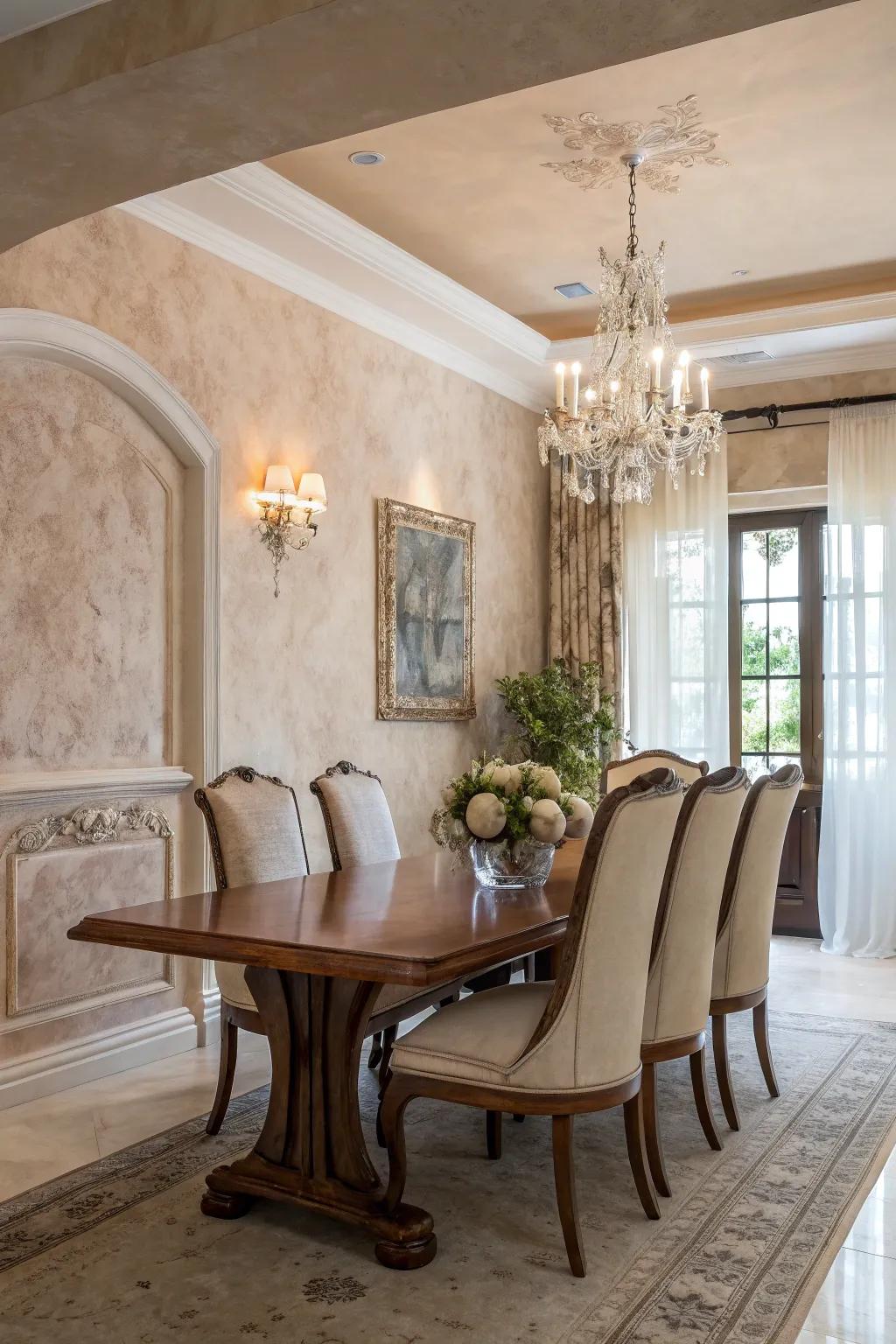 Enhance your dining space using refined plaster.