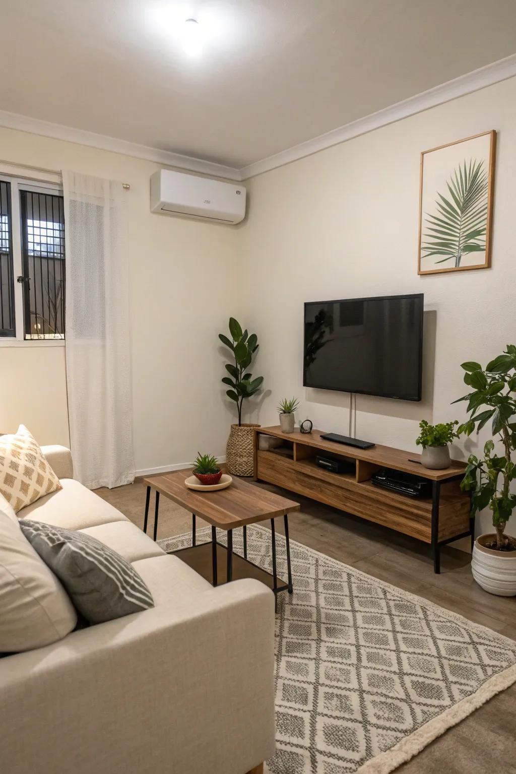 Minimalist design sustains a serene and uncluttered room