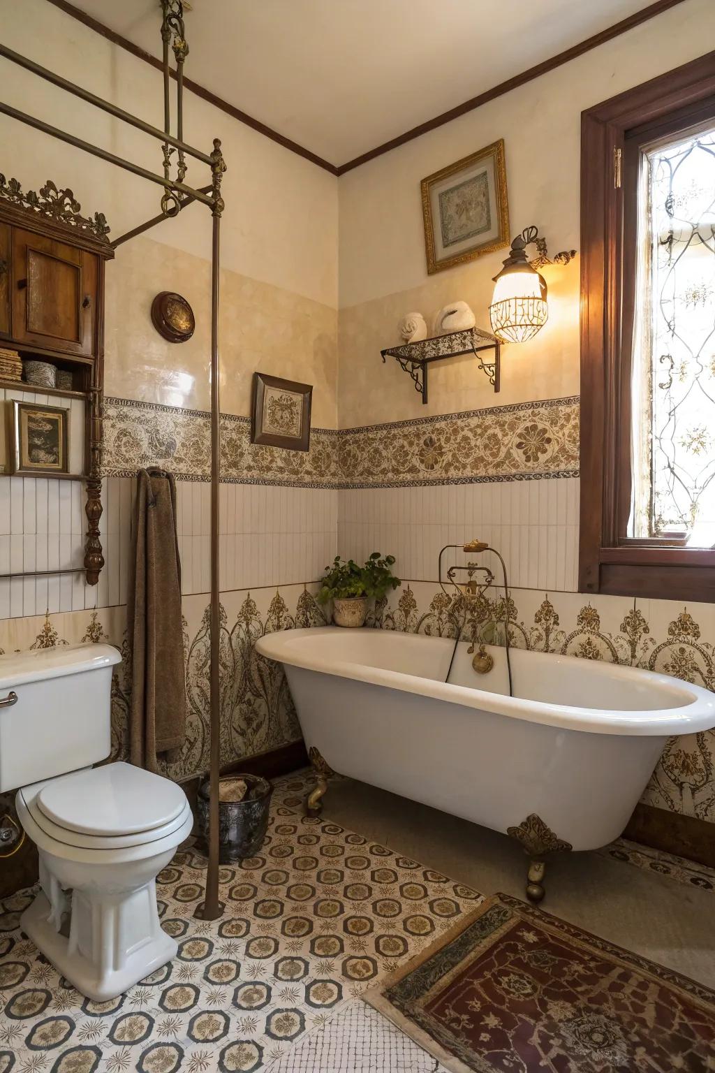 Elevated cistern toilets offer a quirky Victorian hint.