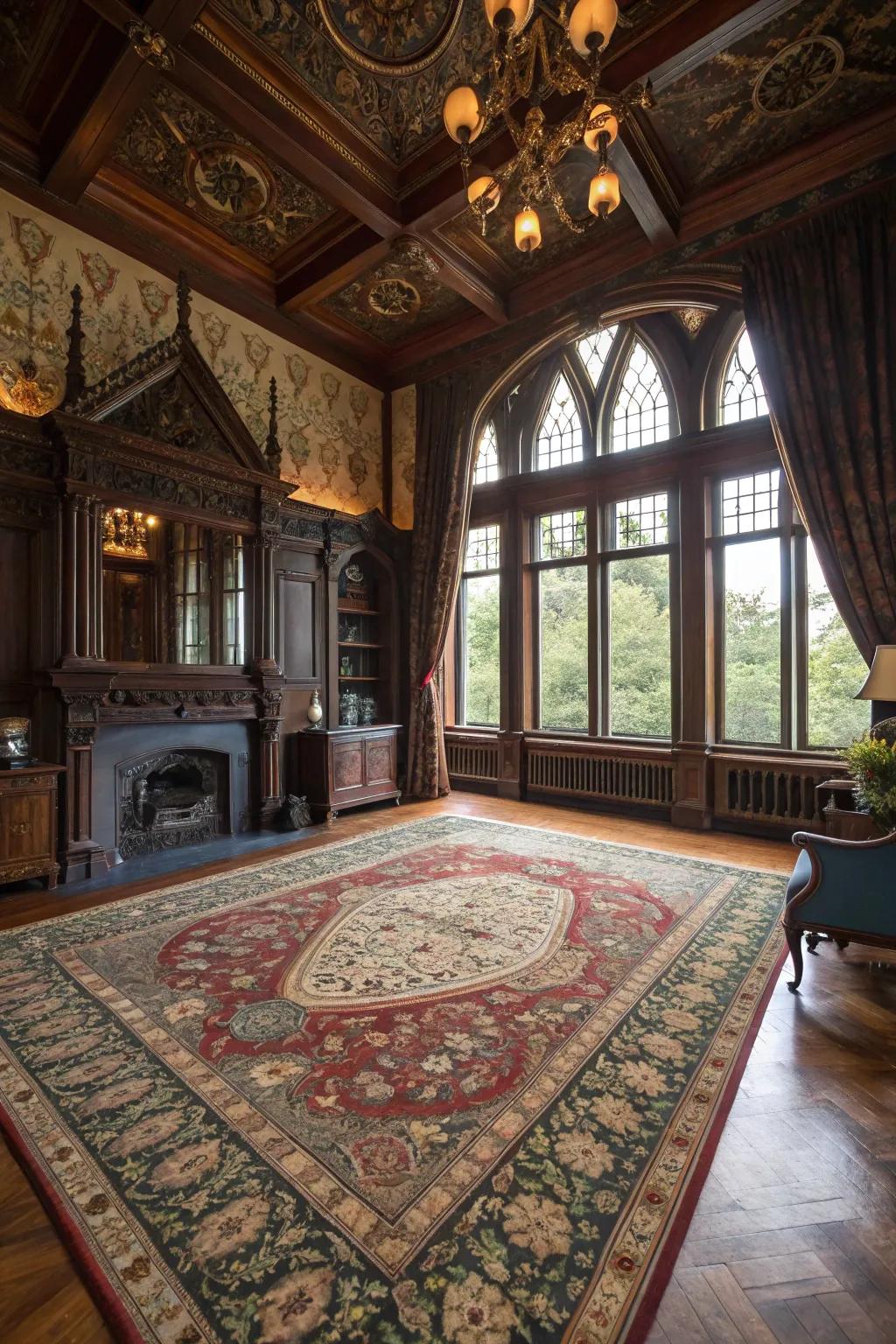 Detailed rugs introduce texture and coziness underfoot.