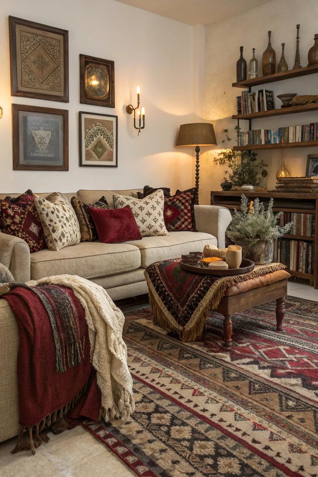 Layered design adds depth and warmth to your living area.