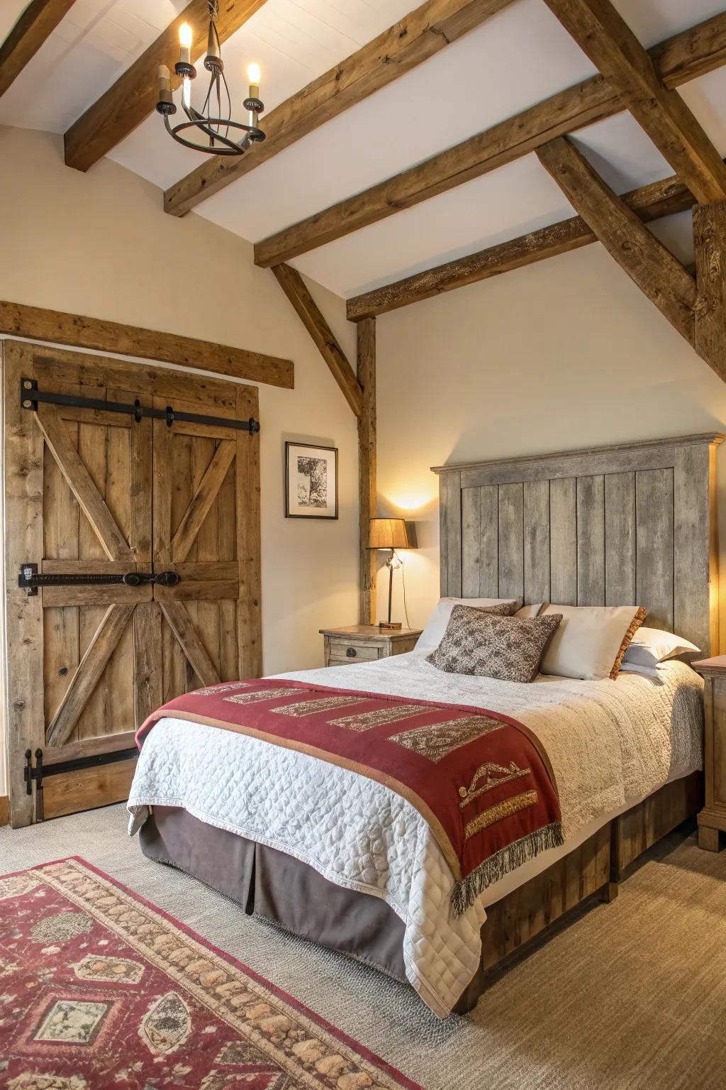 Rough-hewn timber elements introduce warmth and texture.