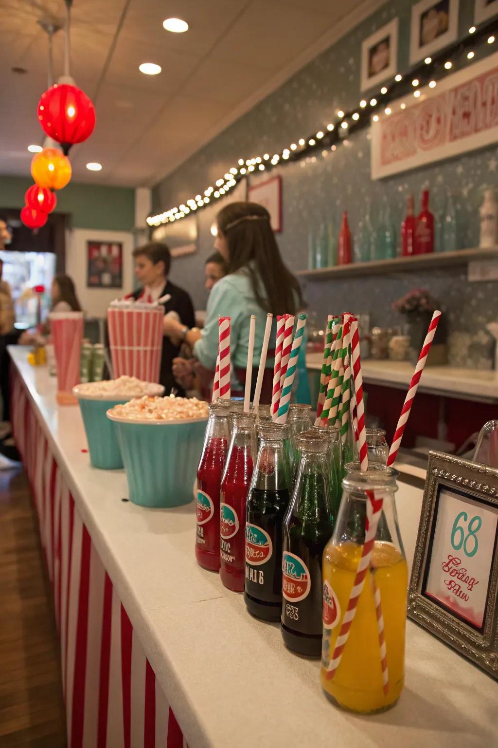Attendees enjoying an old-fashioned soda bar filled with vintage charm.