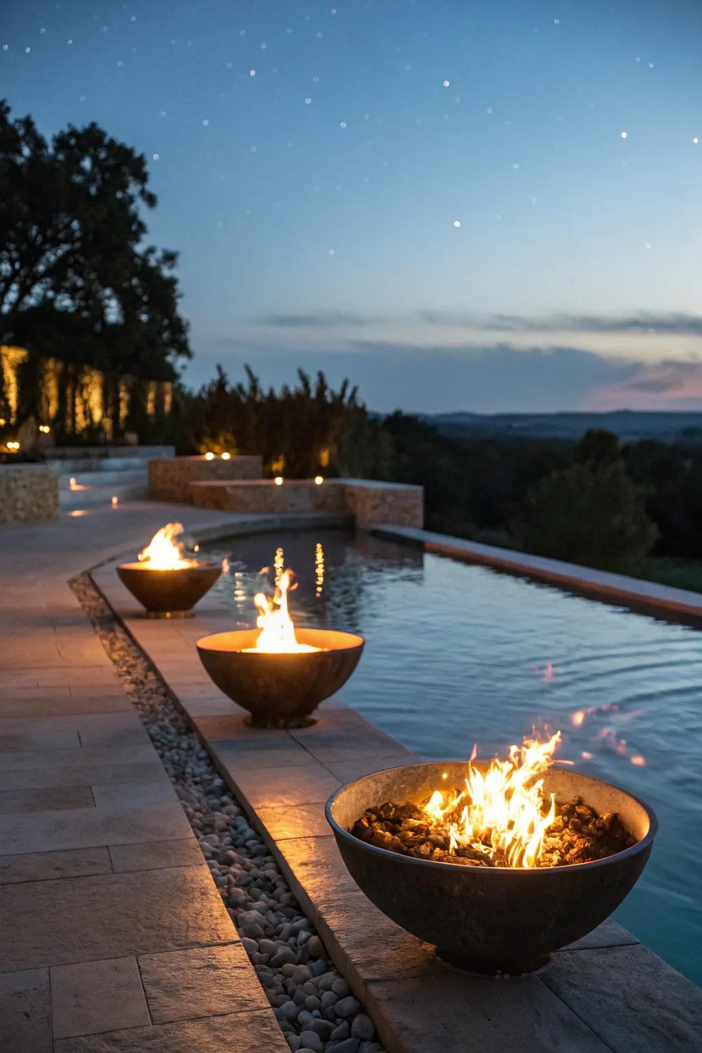 Fire features add warmth and sophistication to your pool space.
