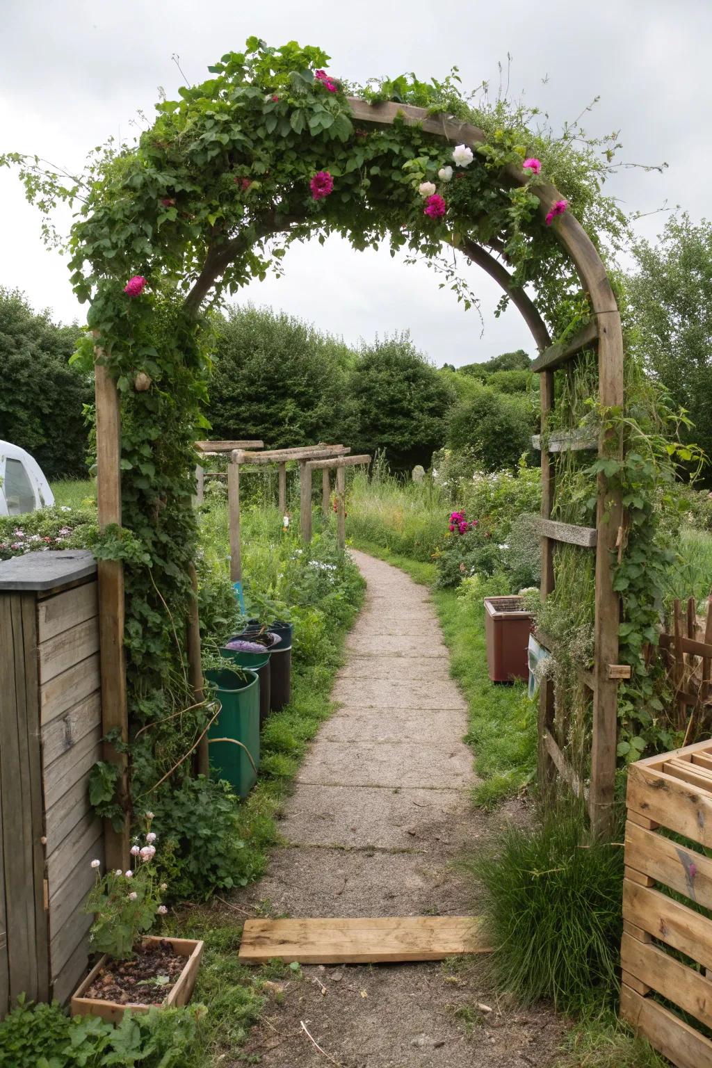 Eco-friendly arches highlight creativity and sustainability in garden design.