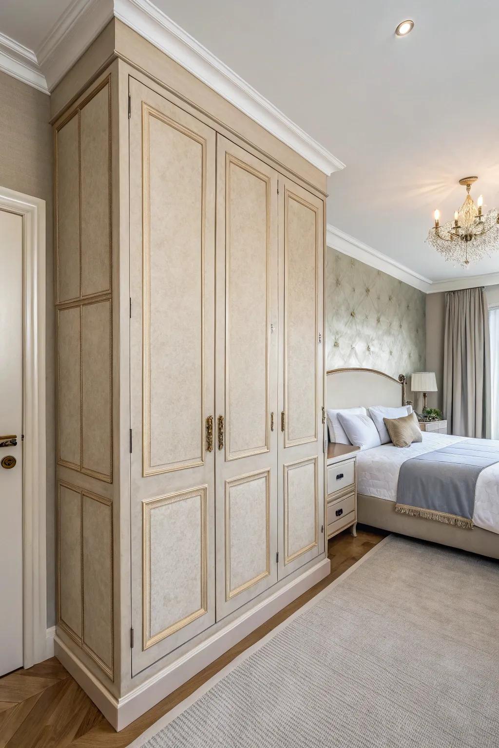 Calm color schemes in wall closets make for a relaxing space.