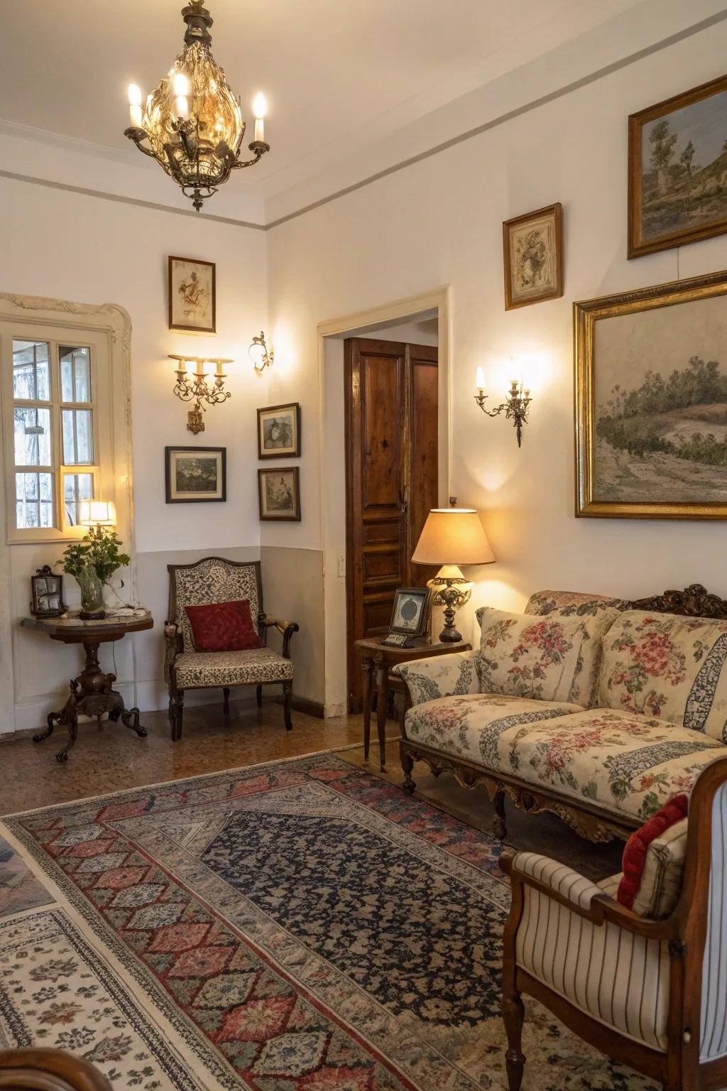 Add character with retro wall lamps.