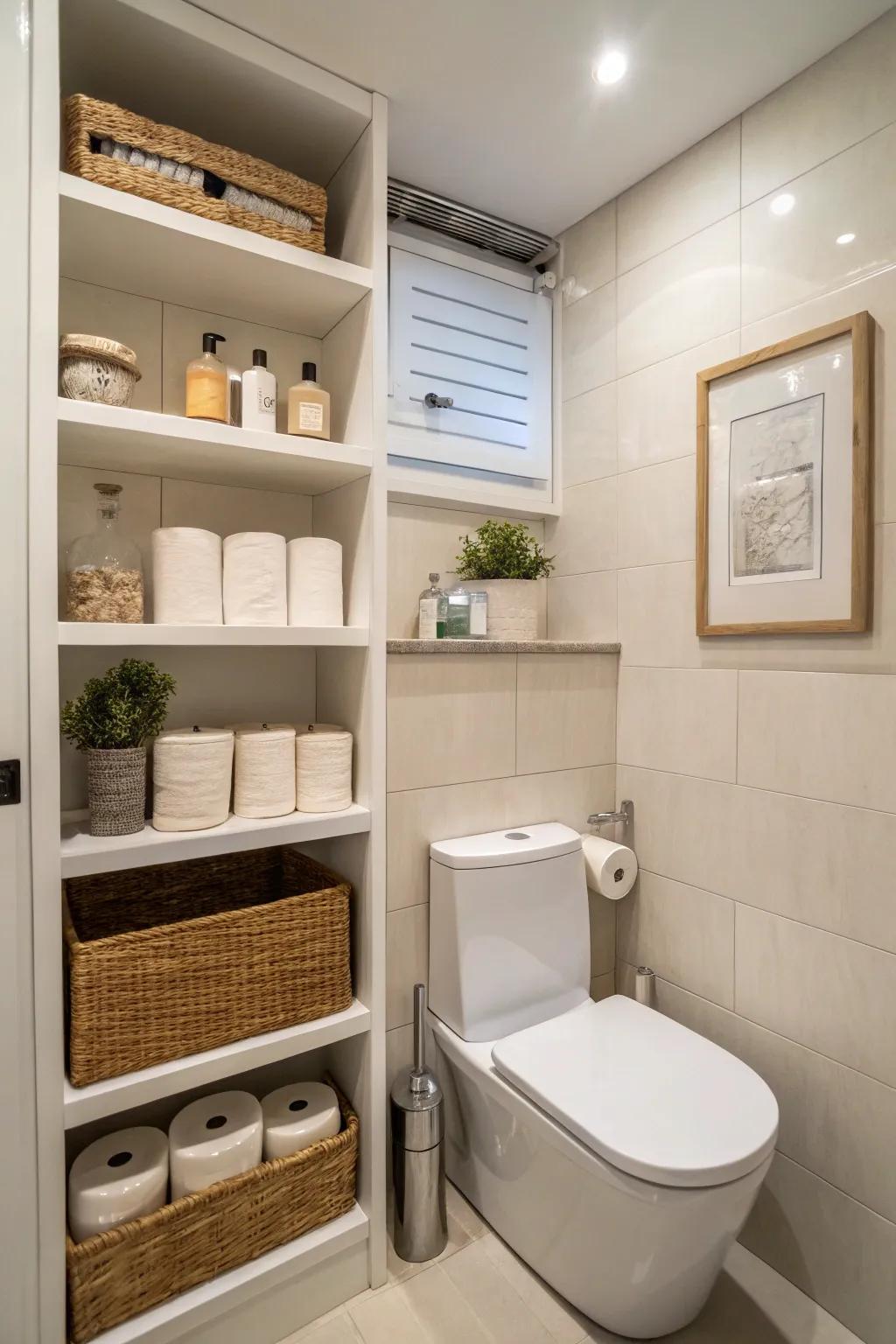 Seamlessly integrate storage with built-in shelves.