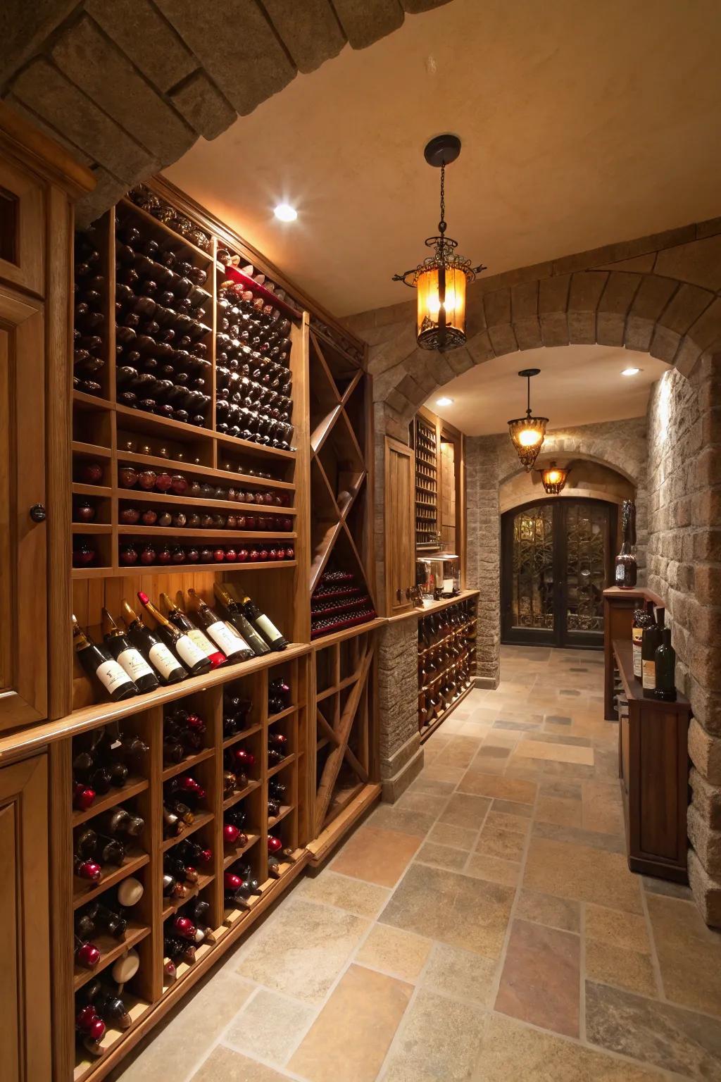 Cellar-inspired displays highlight extensive assortments.