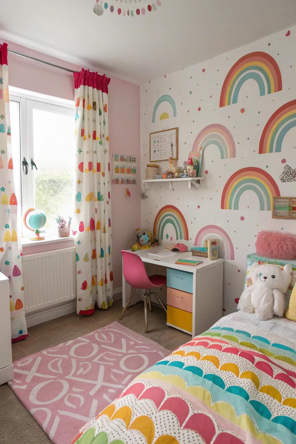 Rainbows impart joy and vibrancy to a girl's room.