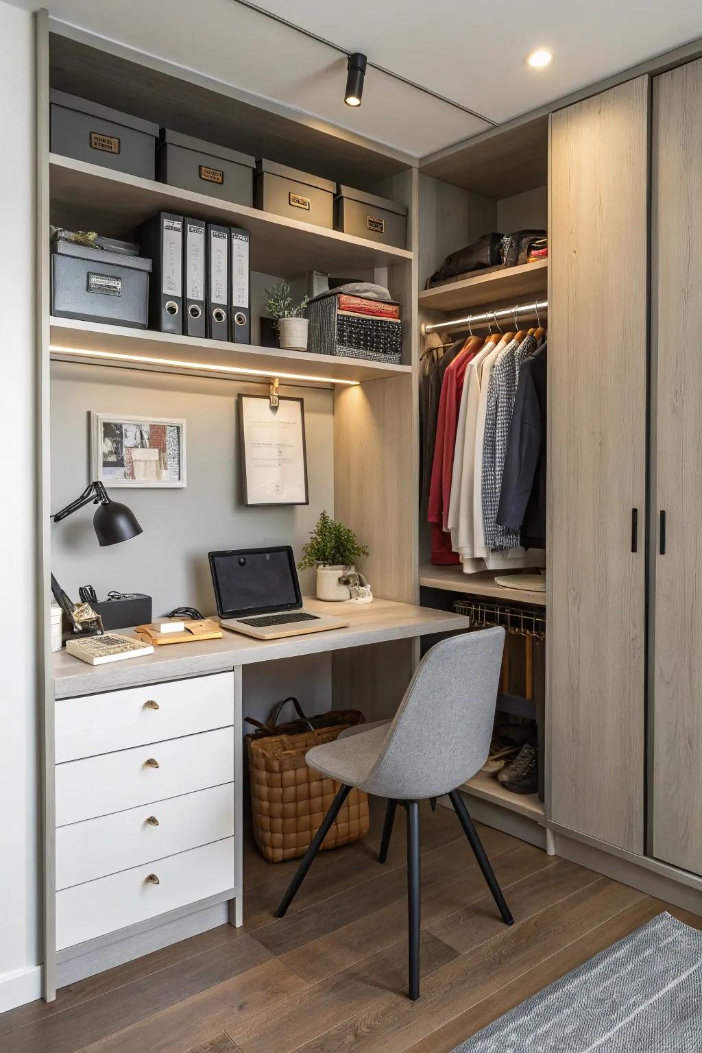 A cloffice uniting storage and workspace.