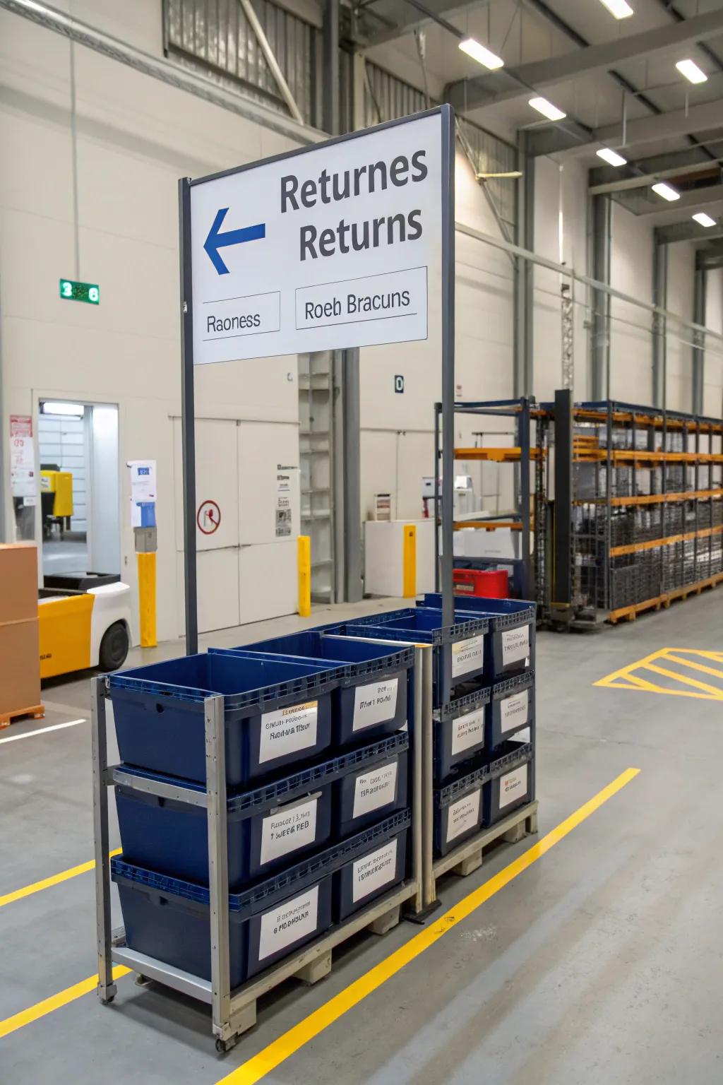 An assigned returns space upholds warehouse organization and lessens clutter.