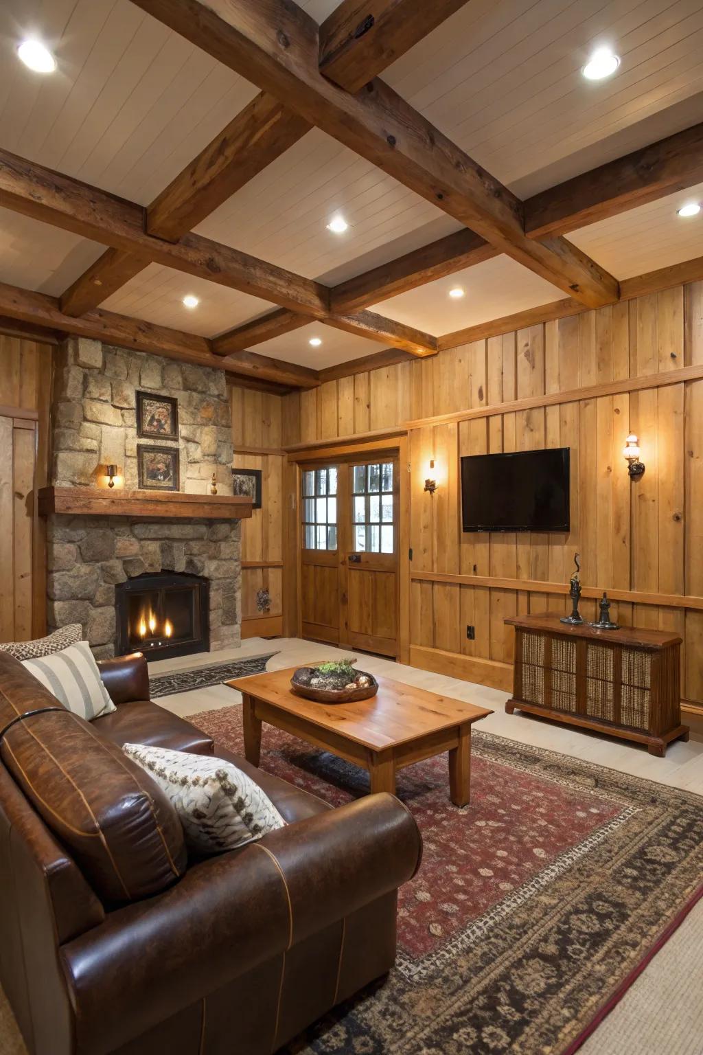 Structural attributes such as revealed beams add depth and intrigue.