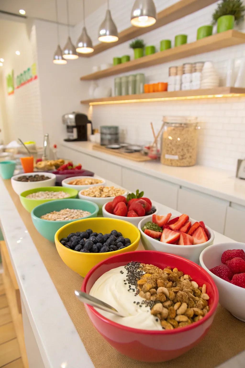 A playful interactive station where guests can design their breakfast parfaits.