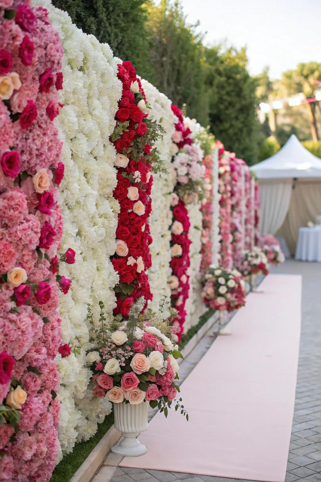 Vibrant blossom panel with roses and hydrangeas