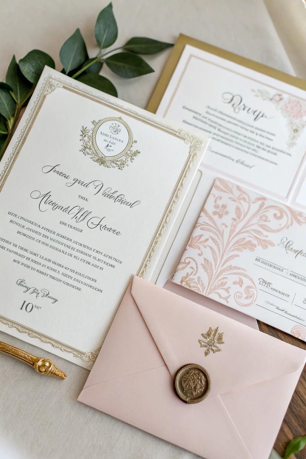Paper goods set with matching invite, RSVP card, and envelope.