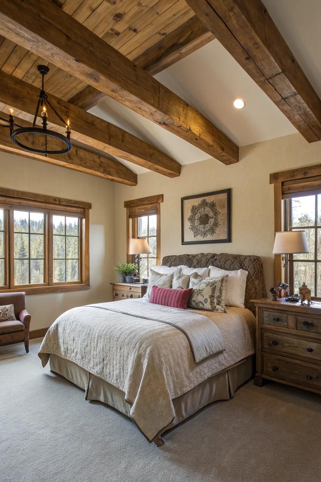 Wooden elements call to mind the country charm of a western cabin.