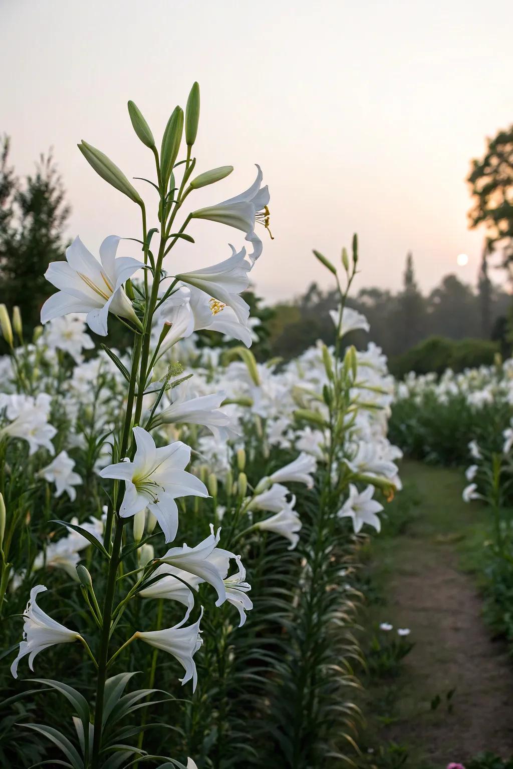 Alabaster lilies bring dramatic flair to the garden with their striking blooms.