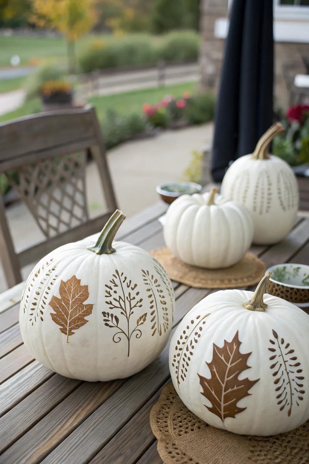 Botanical pattern guides for a nature-inspired pumpkin design.