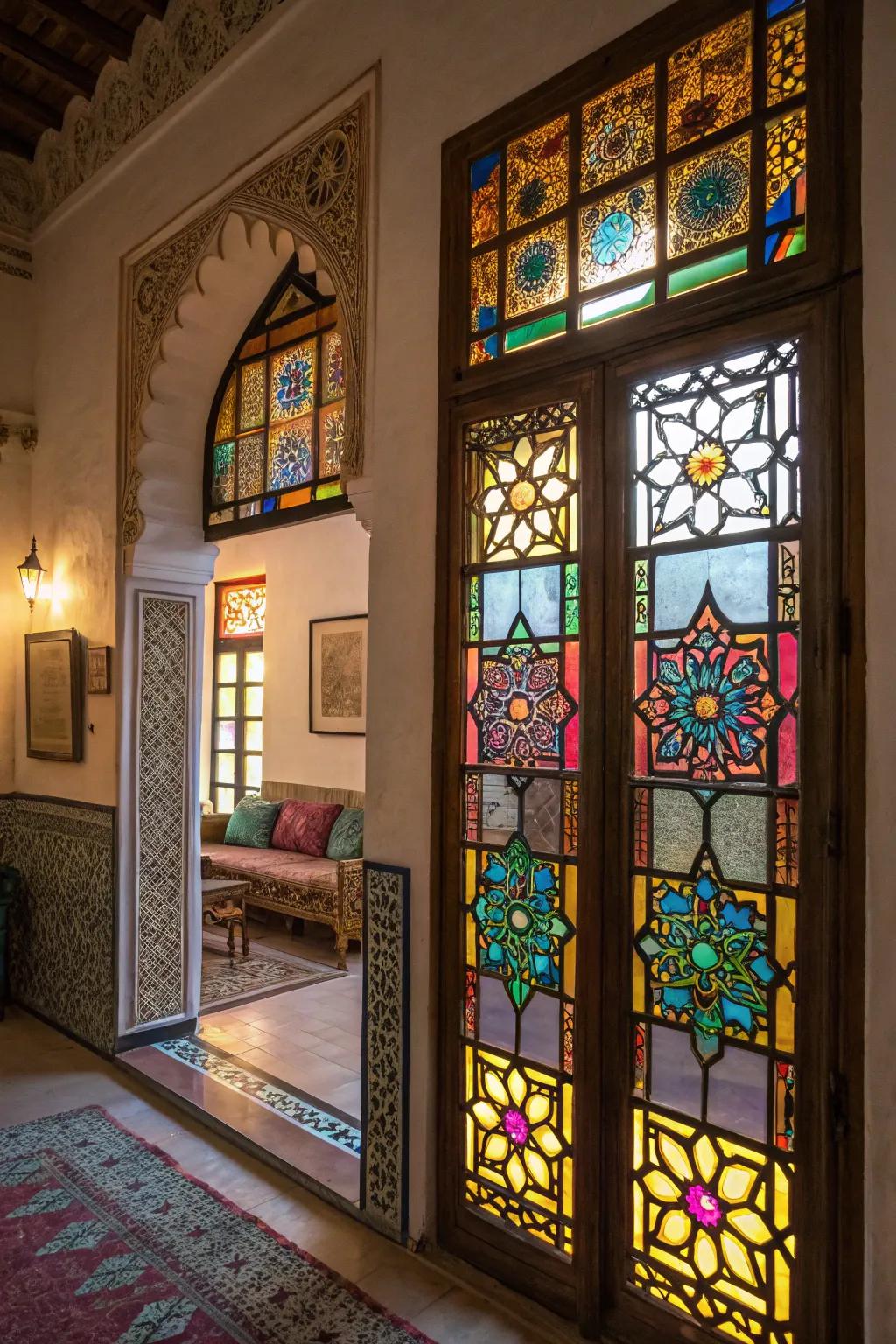 Enhance your windows with artistic painted glass inserts.