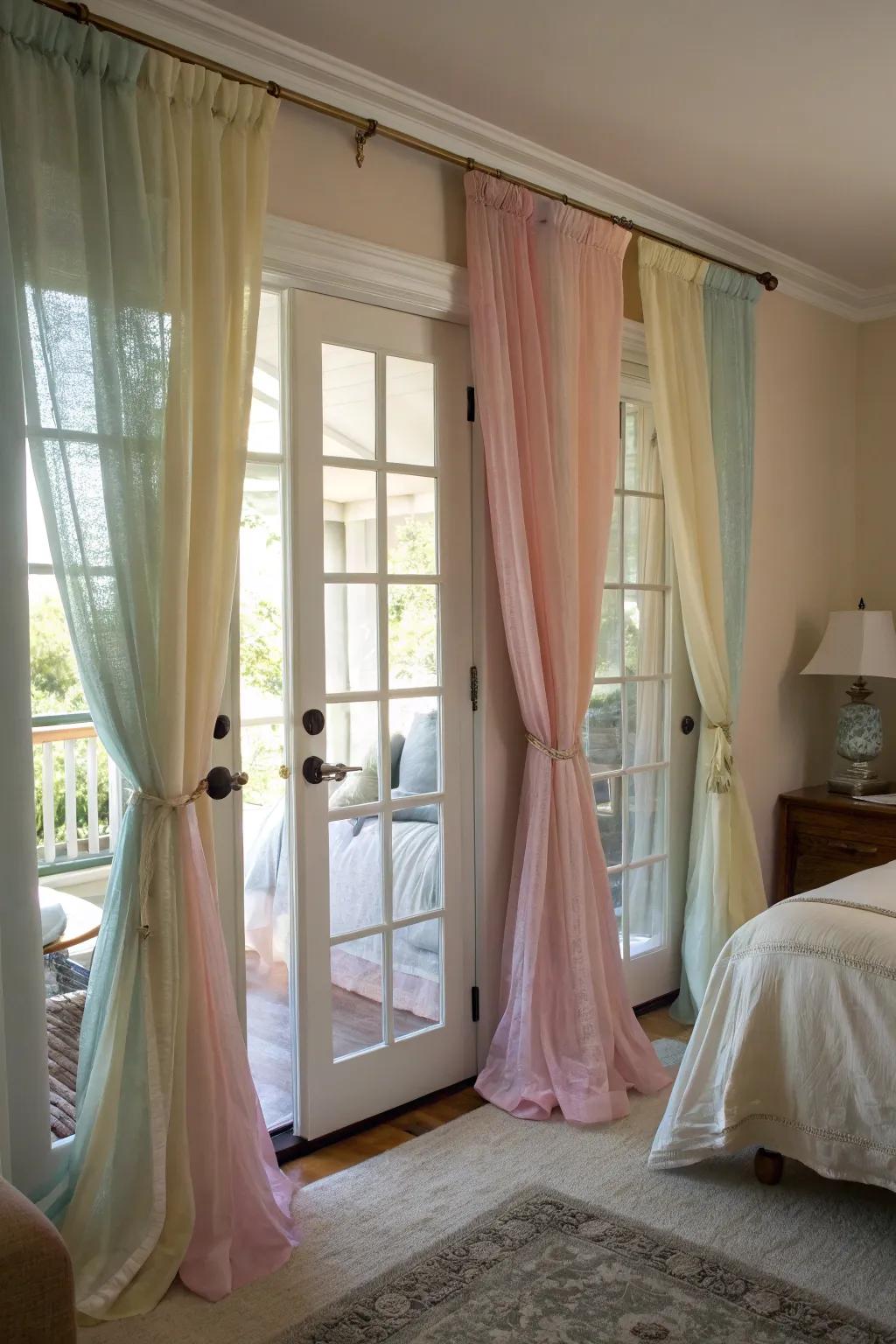 Layered drapes furnish stylish confidentiality solutions.