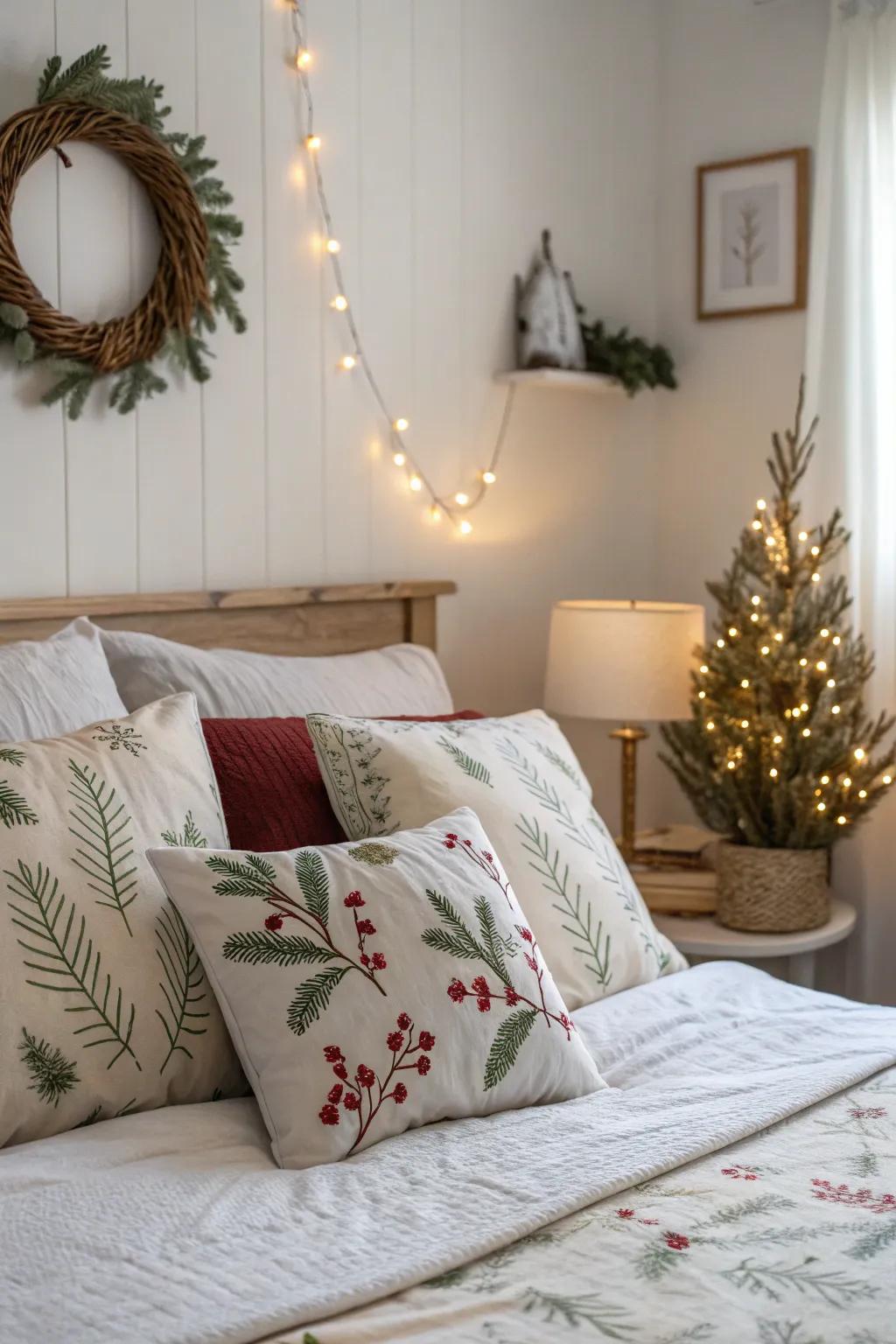 Holiday decor adding a festive touch to your winter bedding.