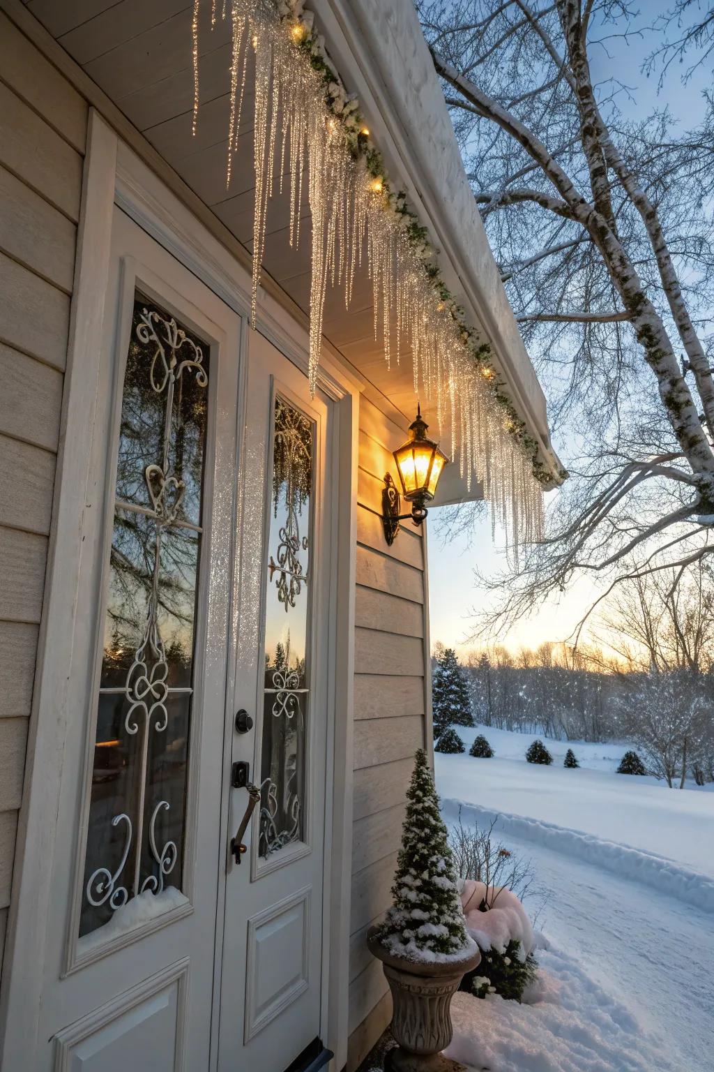Faux ice formations add a touch of elegance and sparkle.