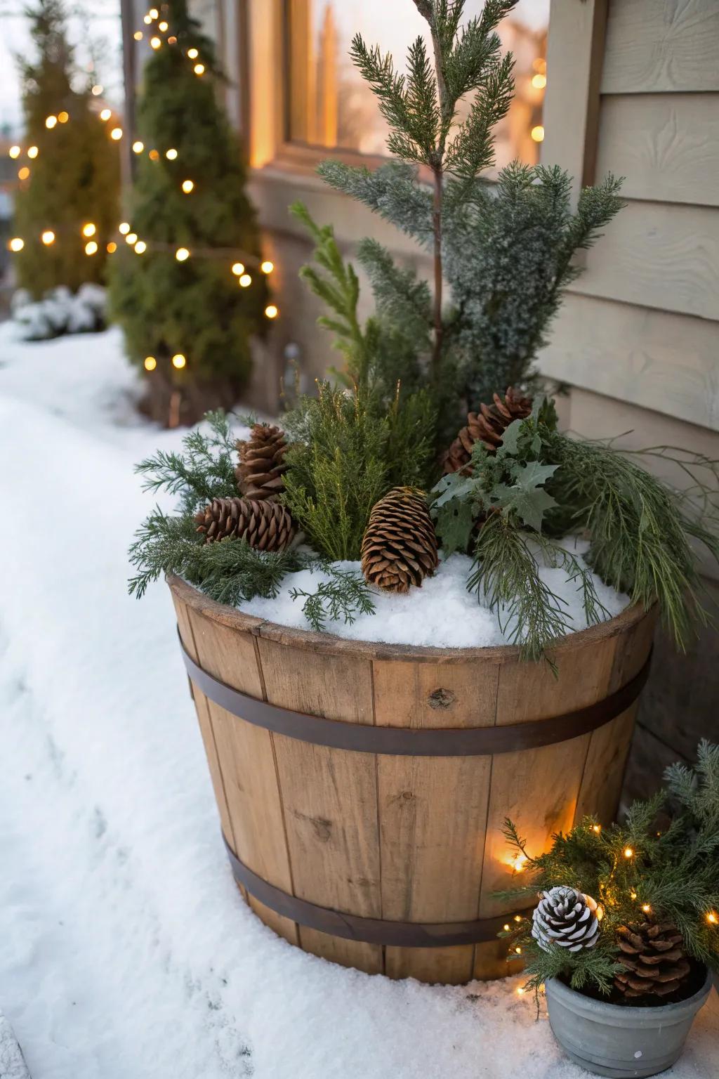 Distinctive containers introduce personality and charm to your winter displays.