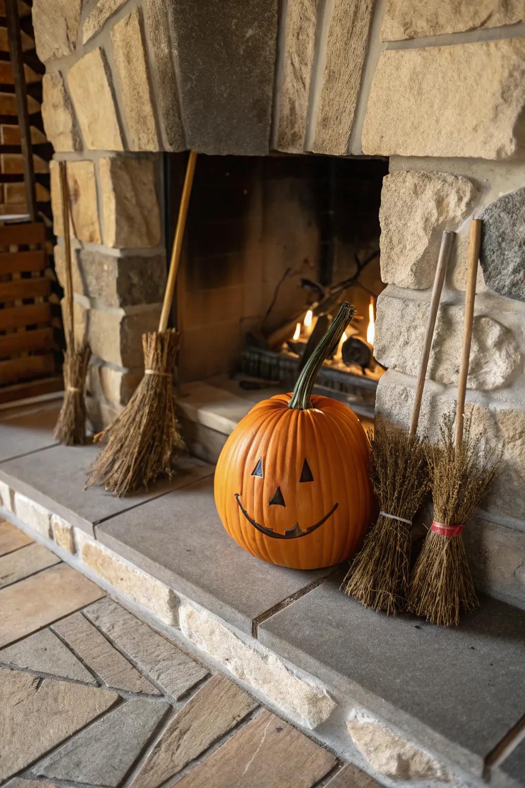 Pumpkin paired alongside charming broomstick accents.