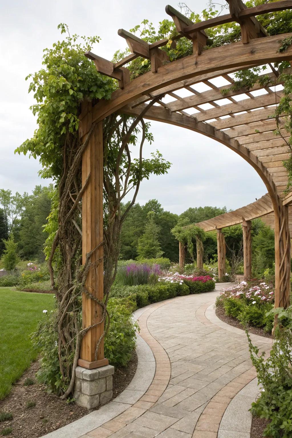 An elegant arched pergola exuding natural charm.