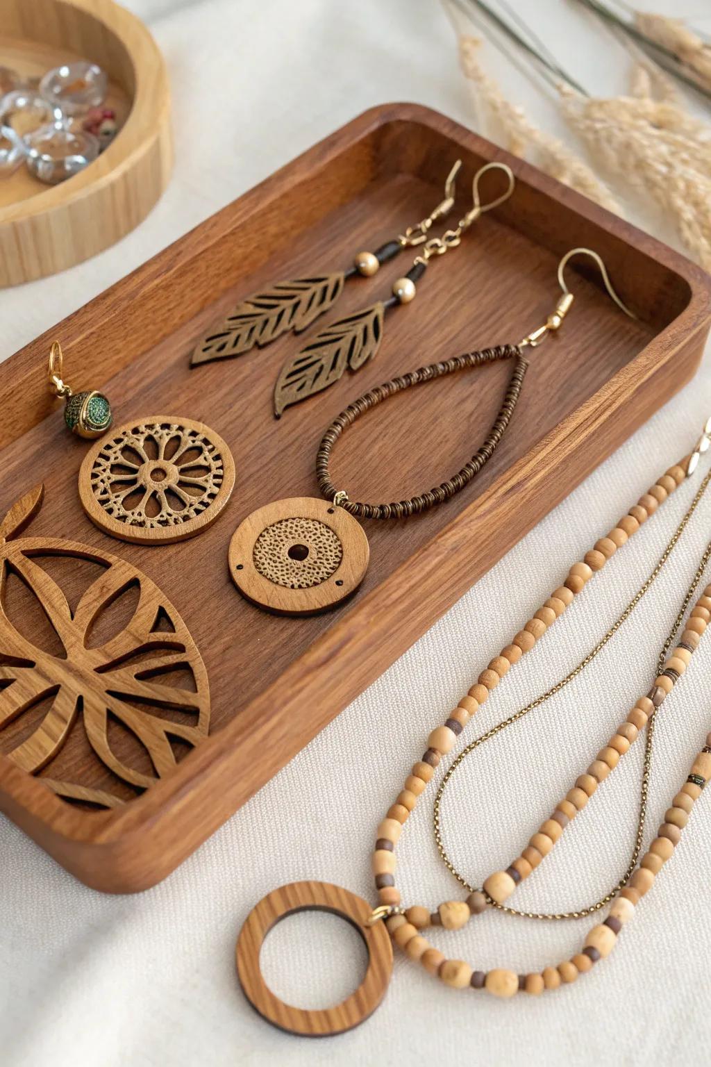 Adorn yourself with the organic elegance of timber adornments.