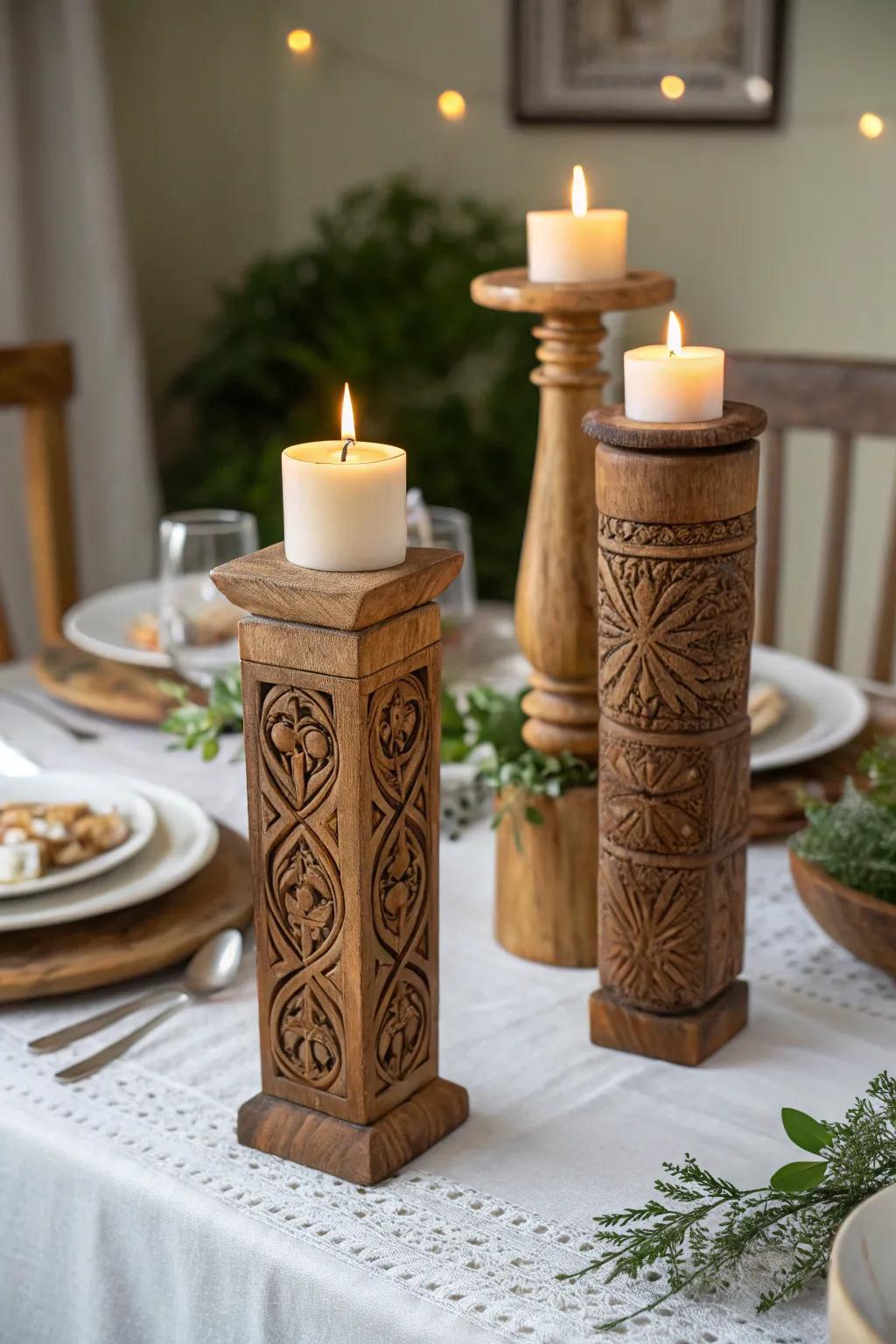 Etched candle stands that illuminate special moments.