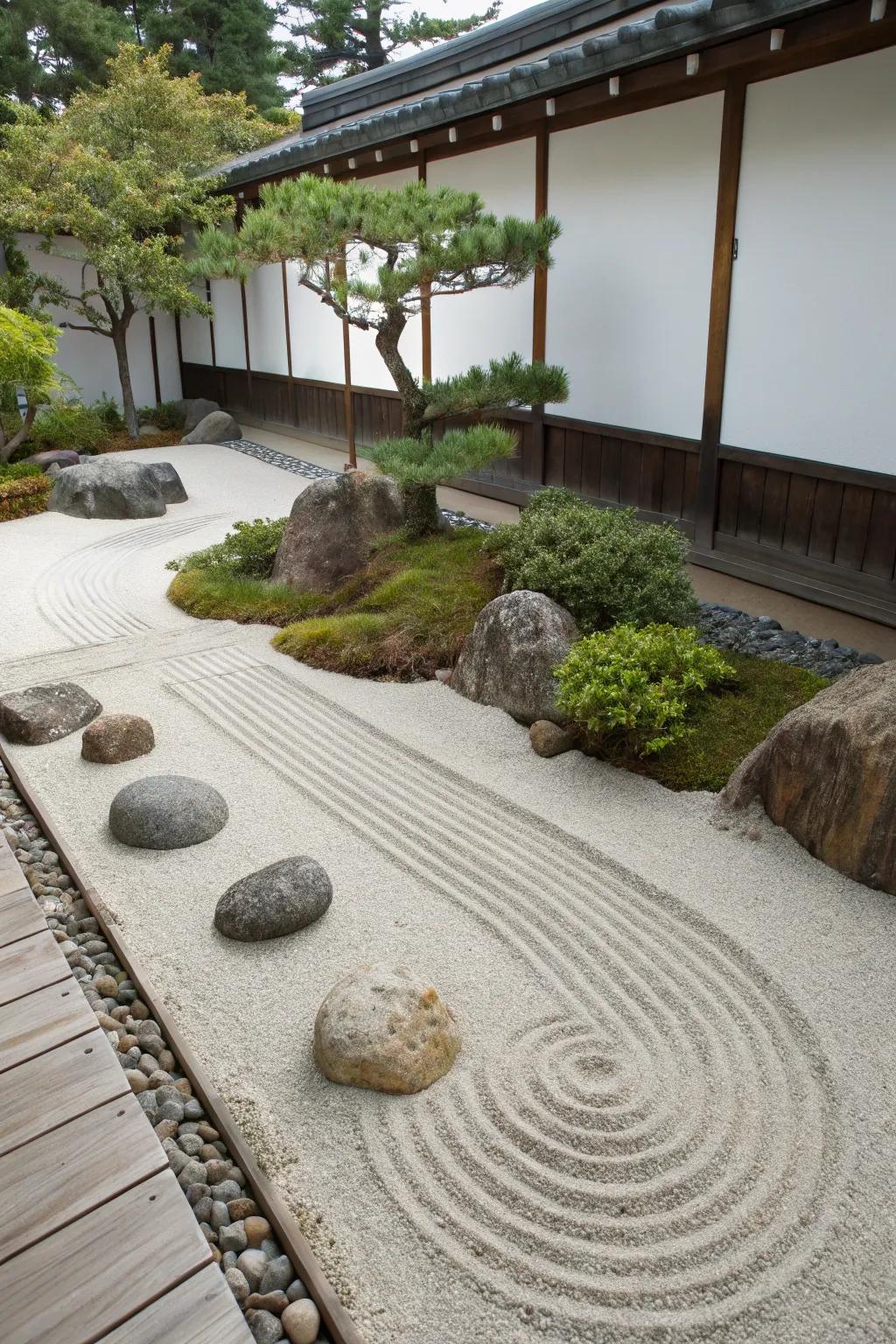 A small zen garden contributes a hands-on and calming aspect.