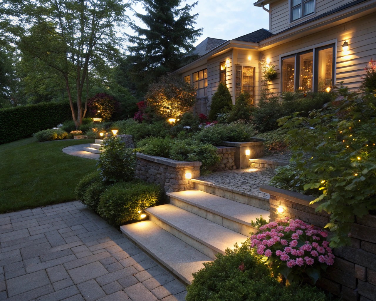 A layered lighting approach extends the vacation feeling into the evening with soft, ambient illumination.