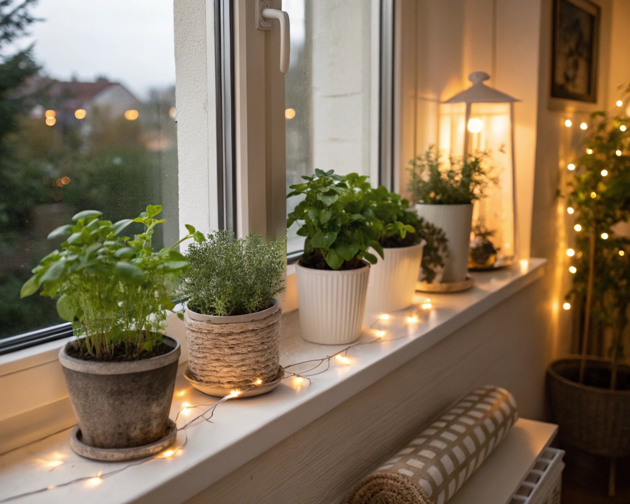 Enhancing connection to nature through strategic window treatments and plant displays.
