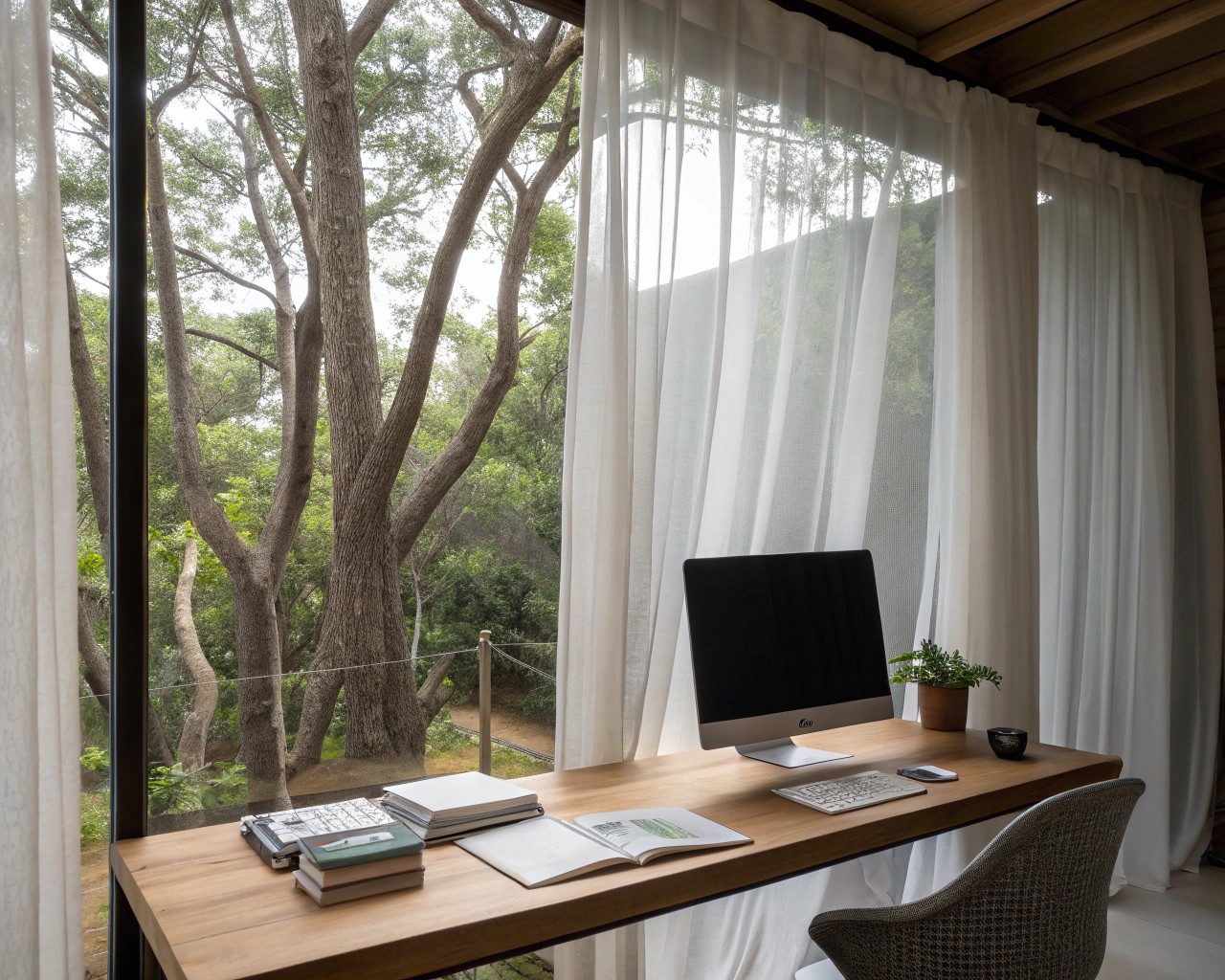 Incorporate natural elements to ensure privacy and focus in your garden workspace.