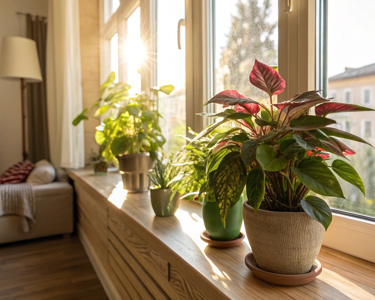 Incorporating plants that thrive in various light conditions for aesthetic and air quality benefits.