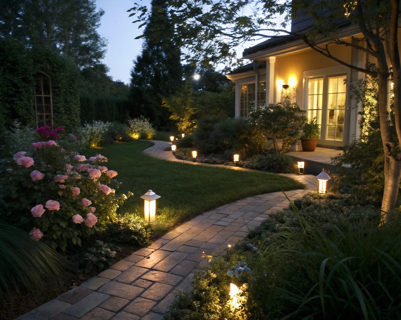 Strategically placed lights enhance ambiance without revealing their sources.